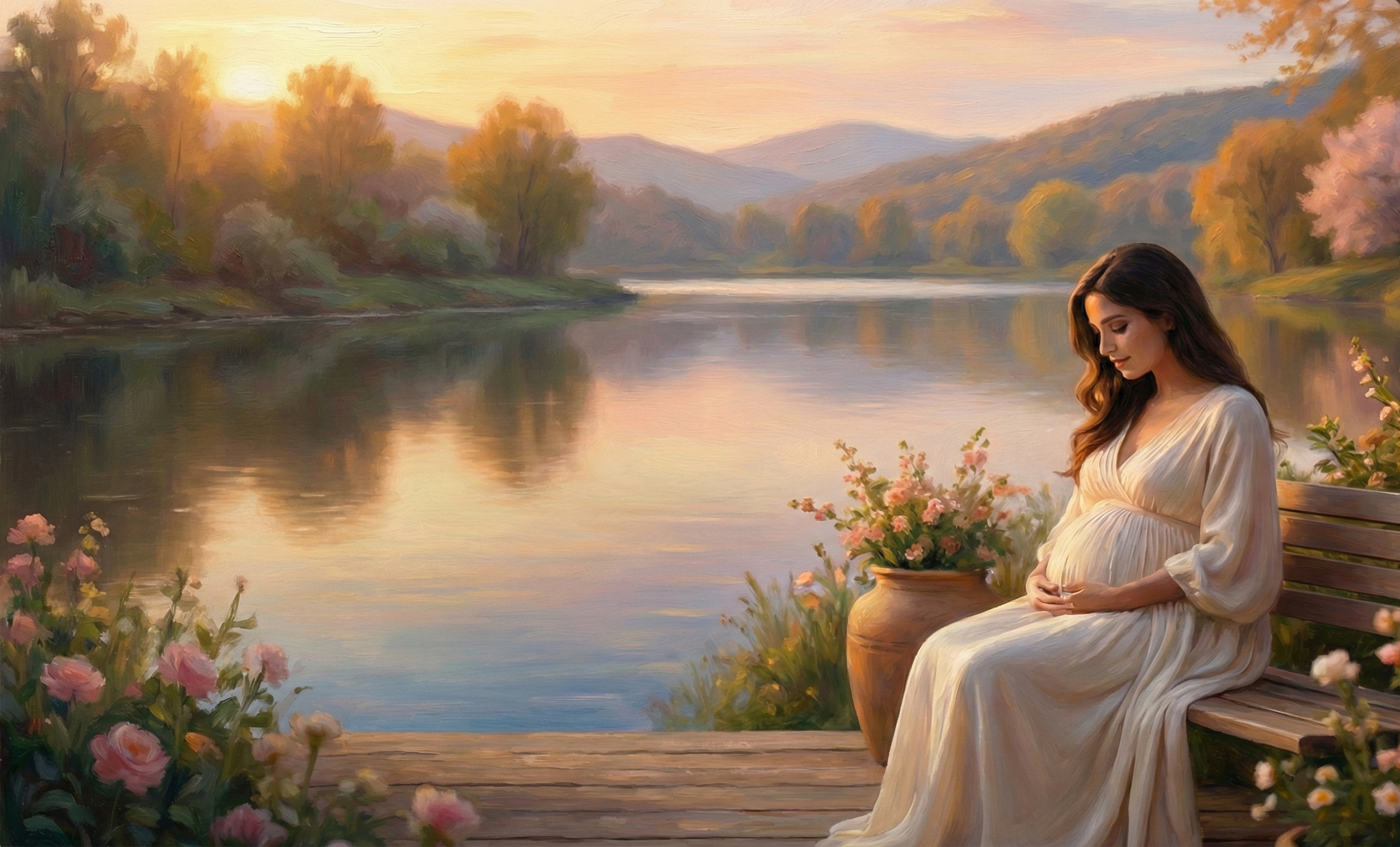 Expecting mother in peaceful setting